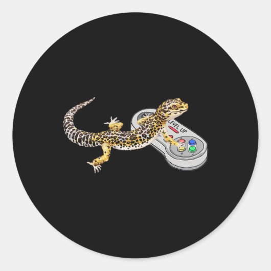 Leopard Gecko Playing Video Game Lizard And Reptil ラウンドシール (正面)