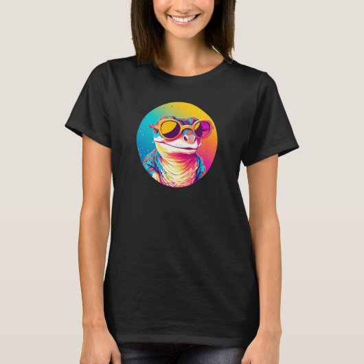 Leopard Gecko Reptile Wearing Sunglasses Retro Tシャツ (正面)