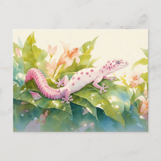 Leopard Gecko with Pink Spot and Lily Flower ポストカード (正面)