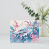 Leopard Gecko with Teal Spot and Tropical Flower ポストカード (スタンド正面)
