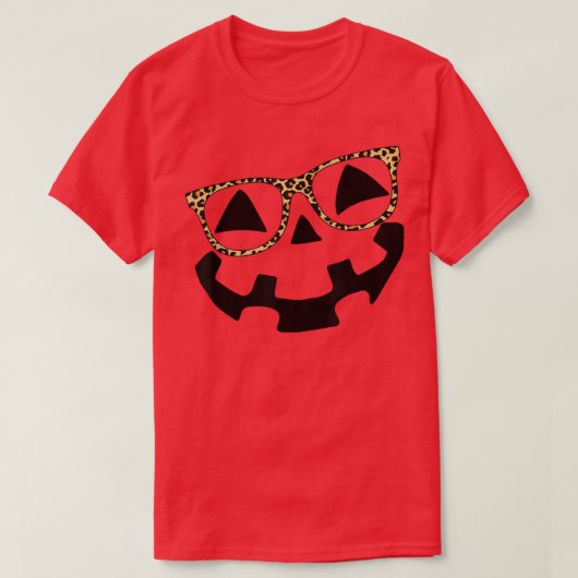 Leopard Glasses Jack O Lantern Pumpkin Face Hallow Tシャツ (デザイン正面)