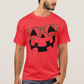 Leopard Glasses Jack O Lantern Pumpkin Face Hallow Tシャツ