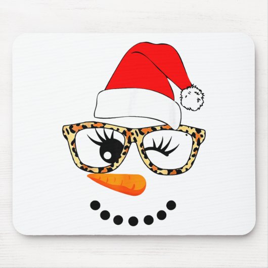 Leopard Gles Santa Claus Snowman Face Christmas Co マウスパッド (正面)