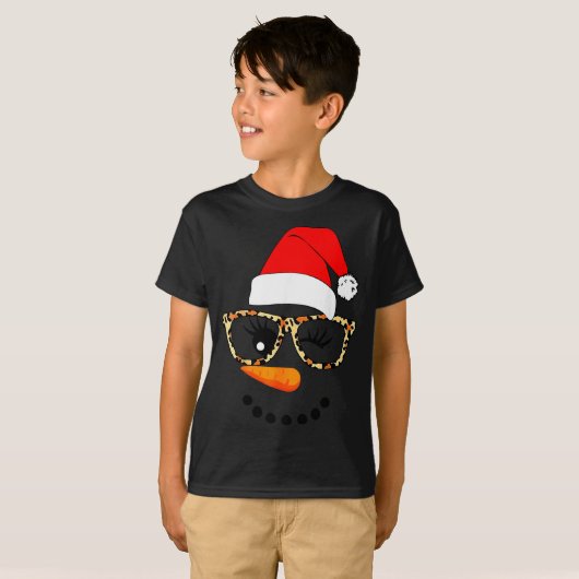 Leopard Gles Santa Claus Snowman Face Christmas Co Tシャツ (正面フル)