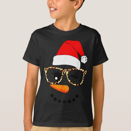 Leopard Gles Santa Claus Snowman Face Christmas Co Tシャツ (正面)