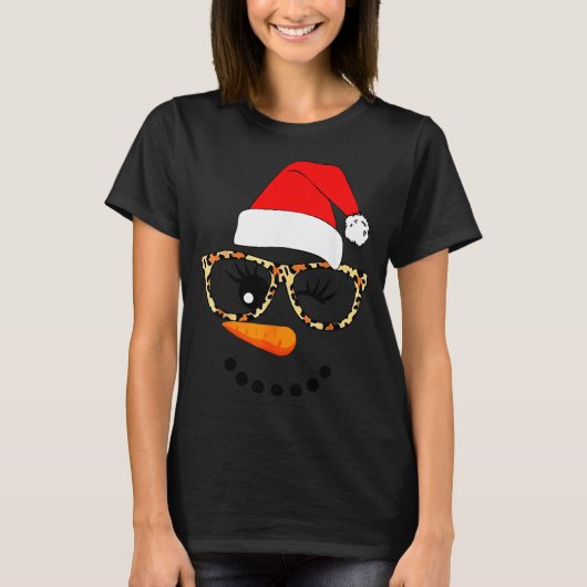 Leopard Gles Santa Claus Snowman Face Christmas Co Tシャツ (正面)