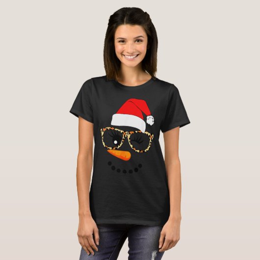 Leopard Gles Santa Claus Snowman Face Christmas Co Tシャツ (正面フル)