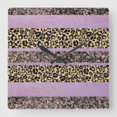 Leopard Glitter Stripes Glam 1 スクエア壁時計 (正面)