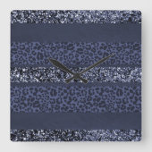 Leopard Glitter Stripes Glam 5 スクエア壁時計 (正面)