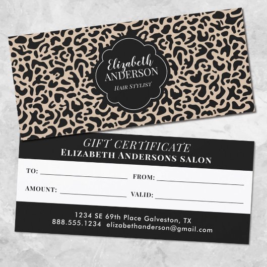 Leopard Hairstylist Beauty Salon Gift certificate