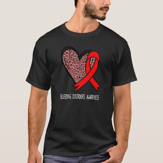 Leopard Heart Bleeding Disorders Awareness Red Rib Tシャツ (正面)