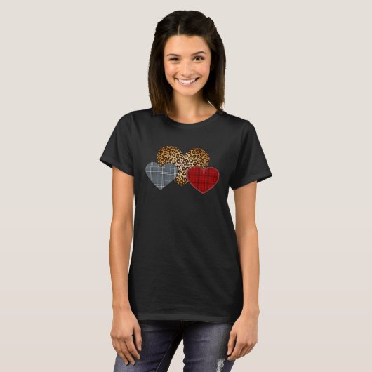 Leopard Heart Buffalo Red Black Plaid Heart Valent Tシャツ (正面フル)