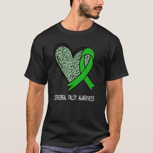 Leopard Heart Cerebral Palsy Awareness Green Ribbo Tシャツ (正面)