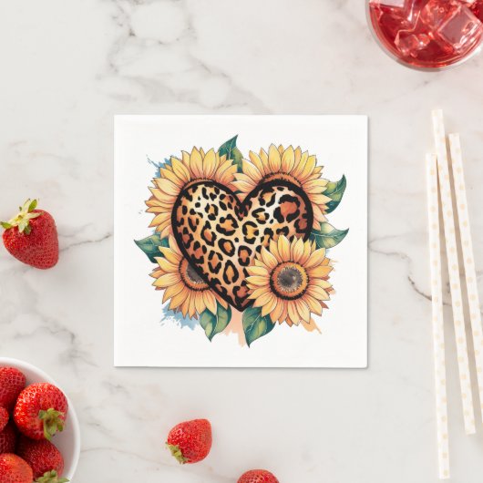 Leopard Heart Floral スタンダードカクテルナプキン (インサイチュ)