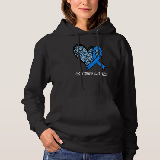 Leopard Heart Hydrocephalus Awareness Blue Ribbon パーカ (正面)