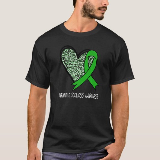 Leopard Heart Infantile Scoliosis Awareness Green  Tシャツ (正面)