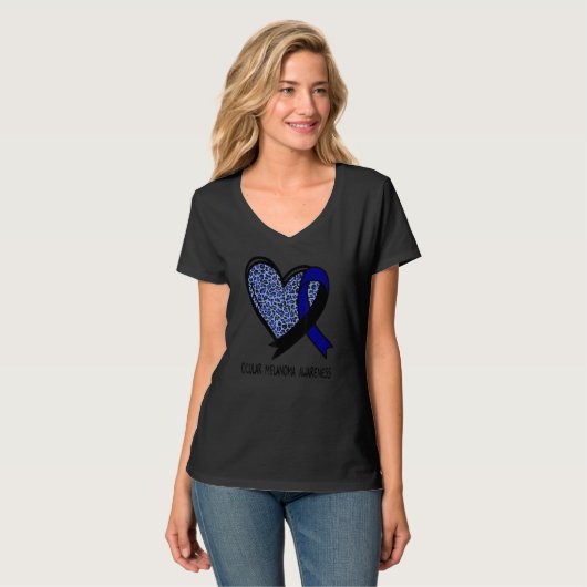 Leopard Heart Ocular Melanoma Awareness Black & Na Tシャツ (正面フル)