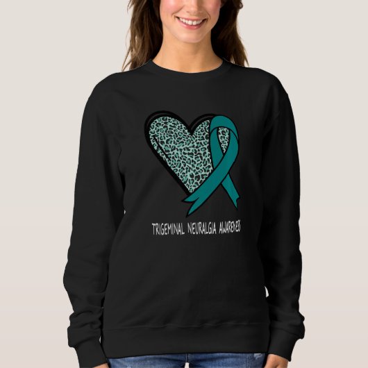 Leopard Heart Trigeminal Neuralgia Awareness Teal スウェットシャツ (正面)