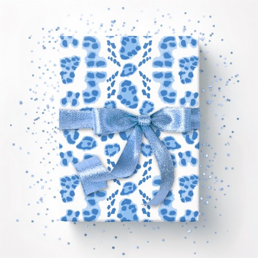 Leopard Ikat in Blue Porcelain ラッピングペーパー