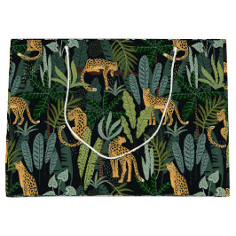 Leopard Jungle Forest Illustration Seamless  ラージペーパーバッグ