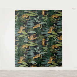 Leopard Jungle Forest Illustration Seamless Custom タペストリー