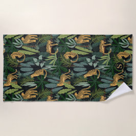Leopard Jungle Forest Illustration Seamless Custom ビーチタオル