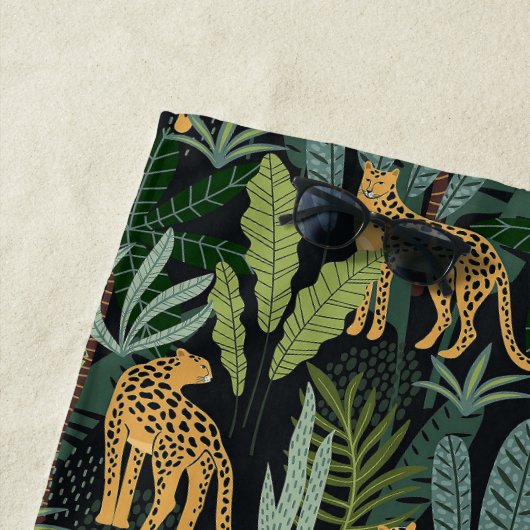 Leopard Jungle Forest Illustration Seamless Custom ビーチタオル (インサイチュ)