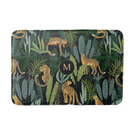 Leopard Jungle Forest Illustration Seamless Patter バスマット