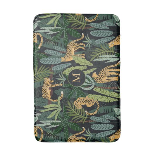Leopard Jungle Forest Illustration Seamless Patter バスマット (正面縦)