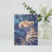 Leopard Looking Up at Starry Sky in Indigo Jungle ポストカード (スタンド正面)