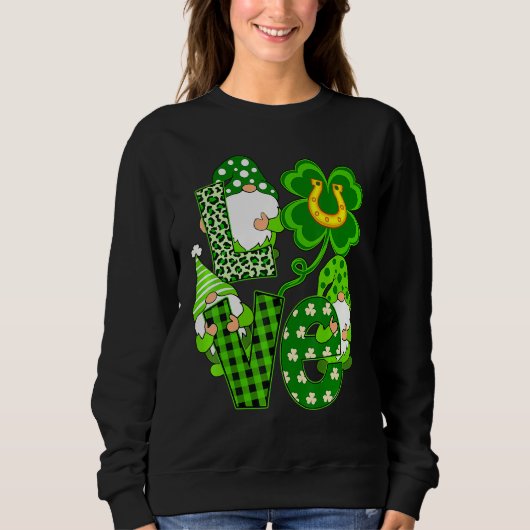 Leopard Love Three Gnomes Lucky Shamrock St. Patri スウェットシャツ (正面)