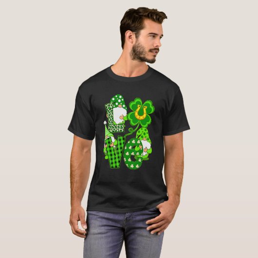 Leopard Love Three Gnomes Lucky Shamrock St Patric Tシャツ (正面フル)