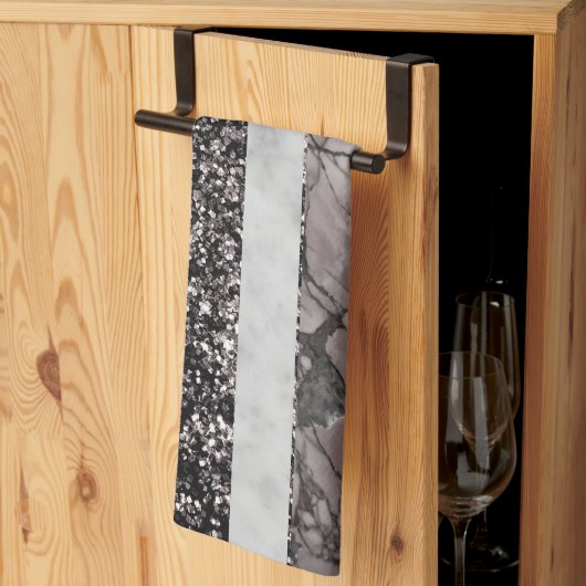 Leopard Marble Glitter Stripes Glam 1 キッチンタオル (三つ折り)