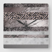 Leopard Marble Glitter Stripes Glam 1 スクエア壁時計 (正面)