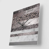 Leopard Marble Glitter Stripes Glam 1 スクエア壁時計 (傾斜)