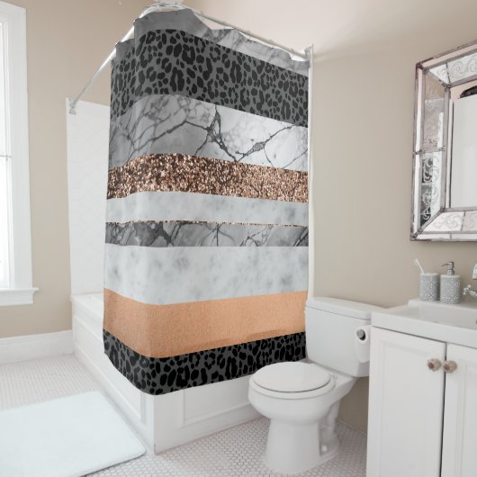 Leopard Marble Glitter Stripes Glam 3 シャワーカーテン (インサイチュ)