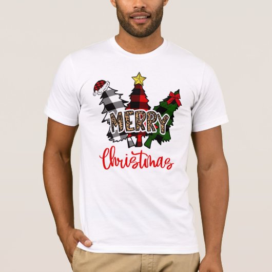 Leopard Merry Christmas Tree Buffalo Plaid Tシャツ (正面)