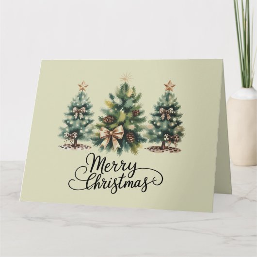 Leopard Merry Christmas Tree Coquette Bow Xmas カード (正面)