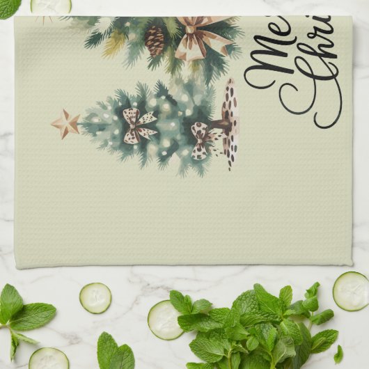 Leopard Merry Christmas Tree Coquette Bow Xmas キッチンタオル (折り畳み)