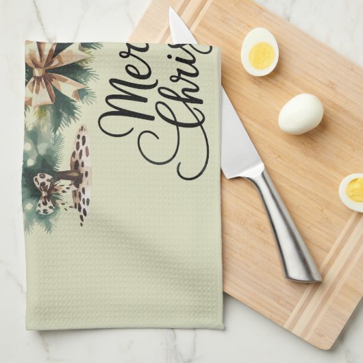 Leopard Merry Christmas Tree Coquette Bow Xmas キッチンタオル (四つ折り)