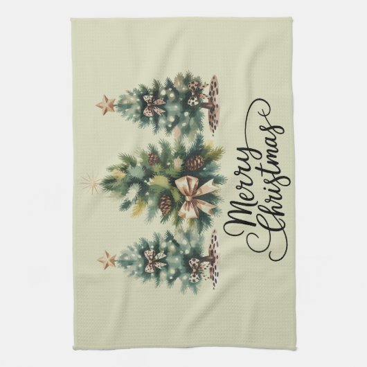 Leopard Merry Christmas Tree Coquette Bow Xmas キッチンタオル (縦)