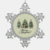 Leopard Merry Christmas Tree Coquette Bow Xmas スノーフレークピューターオーナメント (正面)