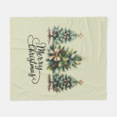 Leopard Merry Christmas Tree Coquette Bow Xmas フリースブランケット (正面(横))