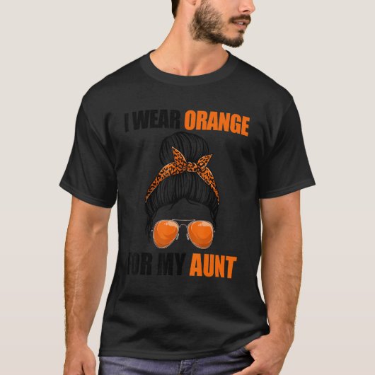 Leopard Messy Bun Leukemia I衣服オレンジ Tシャツ (正面)