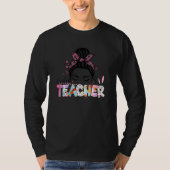 Leopard Messy Bun One Hoppy Sped Teacher Bunny Eas Tシャツ (正面)