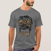 Leopard Mom Messy Bun Hair Sunglasses Headband Wom Tシャツ (正面)