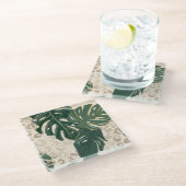 Leopard Monstera：ジャングルプリントヴィンテージ。 ガラスコースター (アングル)