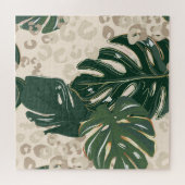 Leopard Monstera:ジャングルプリントヴィンテージ。 ジグソーパズル (横)