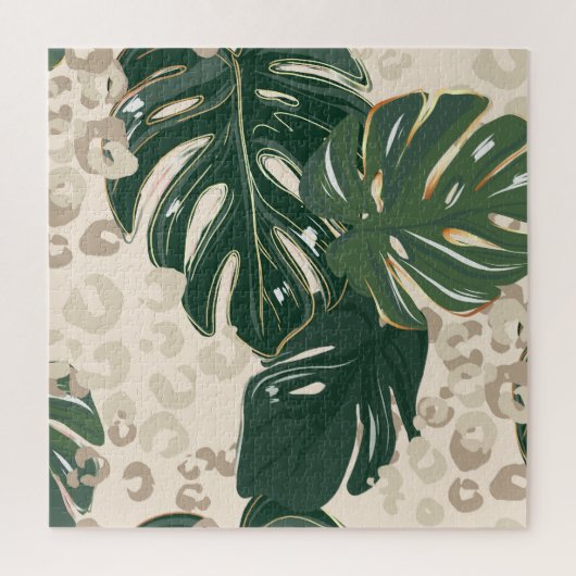 Leopard Monstera:ジャングルプリントヴィンテージ。 ジグソーパズル (縦)