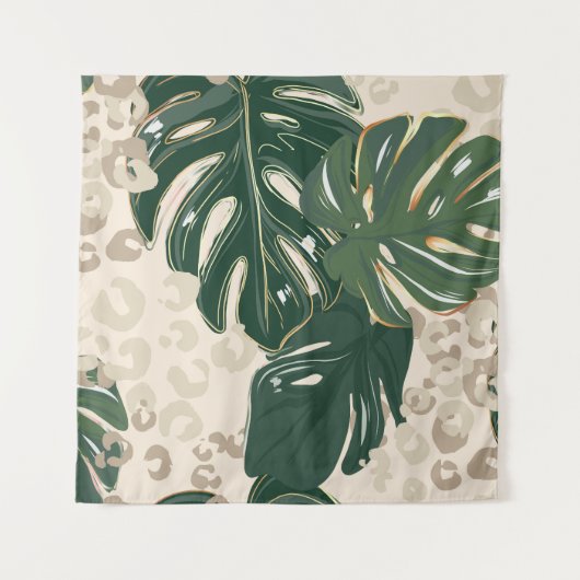 Leopard Monstera:ジャングルプリントヴィンテージ。 タペストリー (正面)